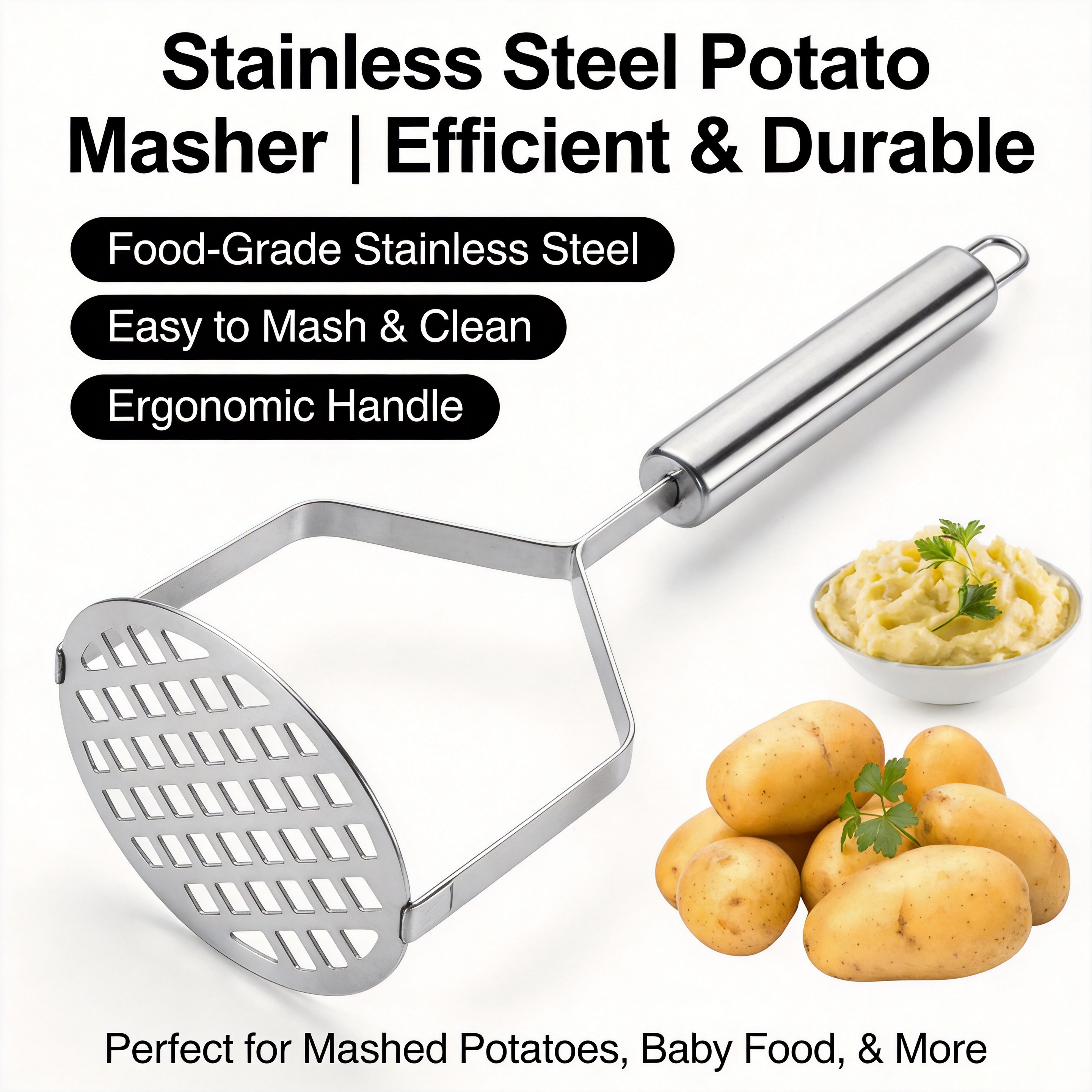 Baby Food Grater - Stainless Steel Potato Masher – Manual