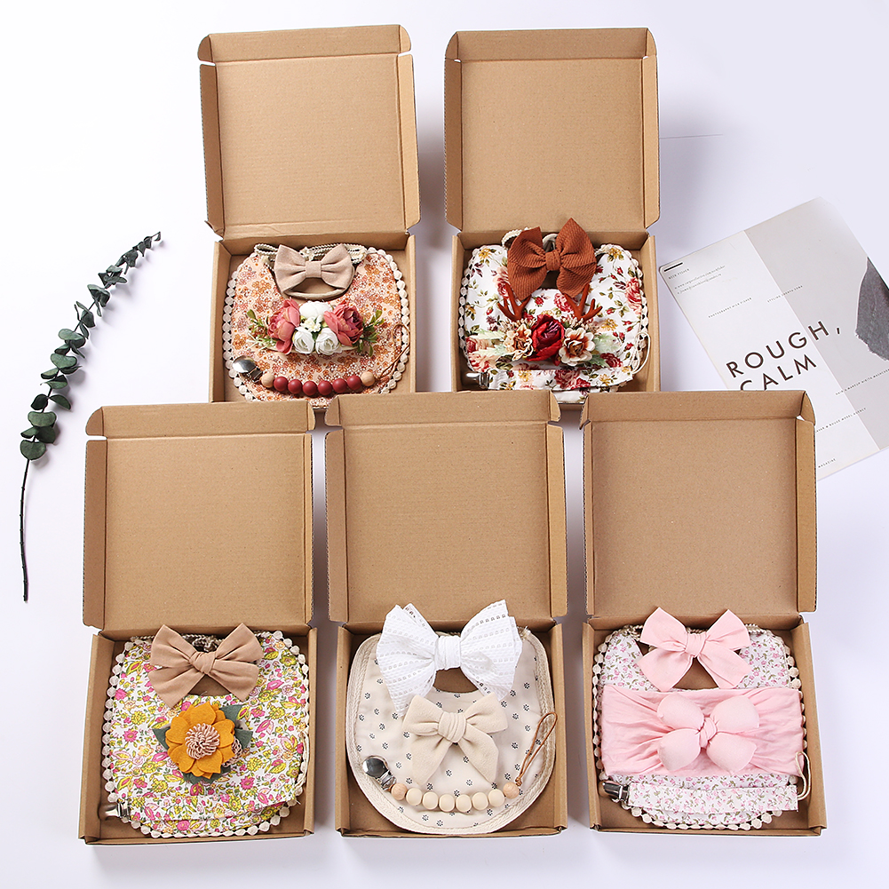 Baby Food Pacifier - 4Pcs/Set Flower Print Baby Bib Headband