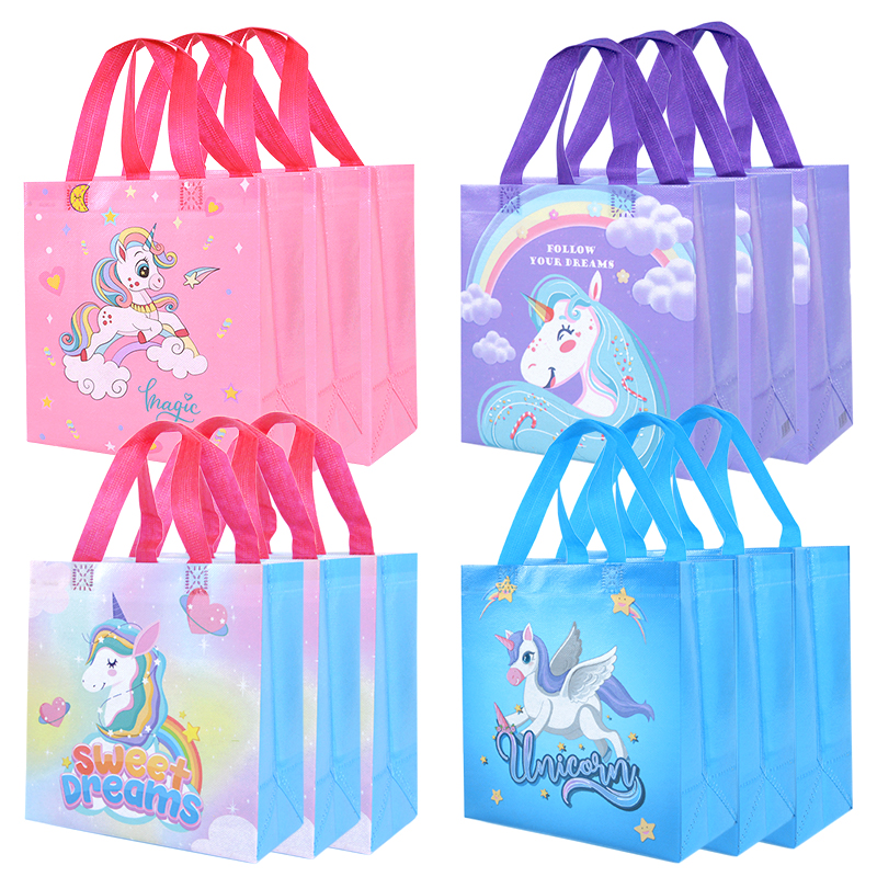 Baby Food Bag - 4Pcs Cartoon Unicorn Gift Bags Nonwoven