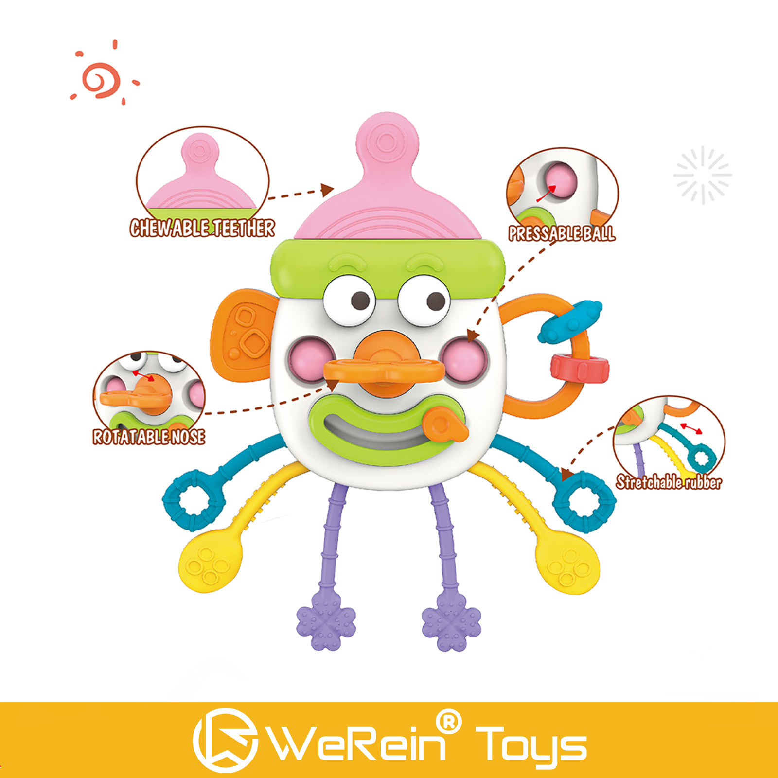 Baby Food Teether - Cute Bottle Shaped Pull-out Toy for