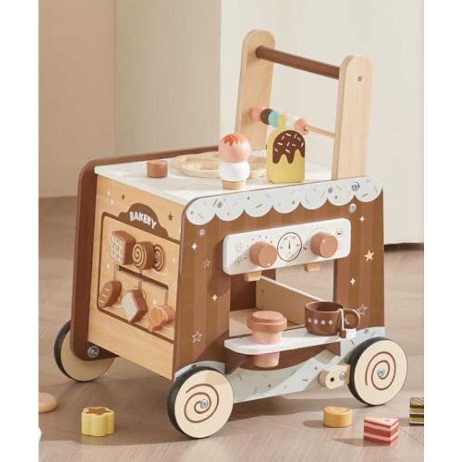 Baby Food Toy - Montessori wooden baby walker for 1-year-olds: