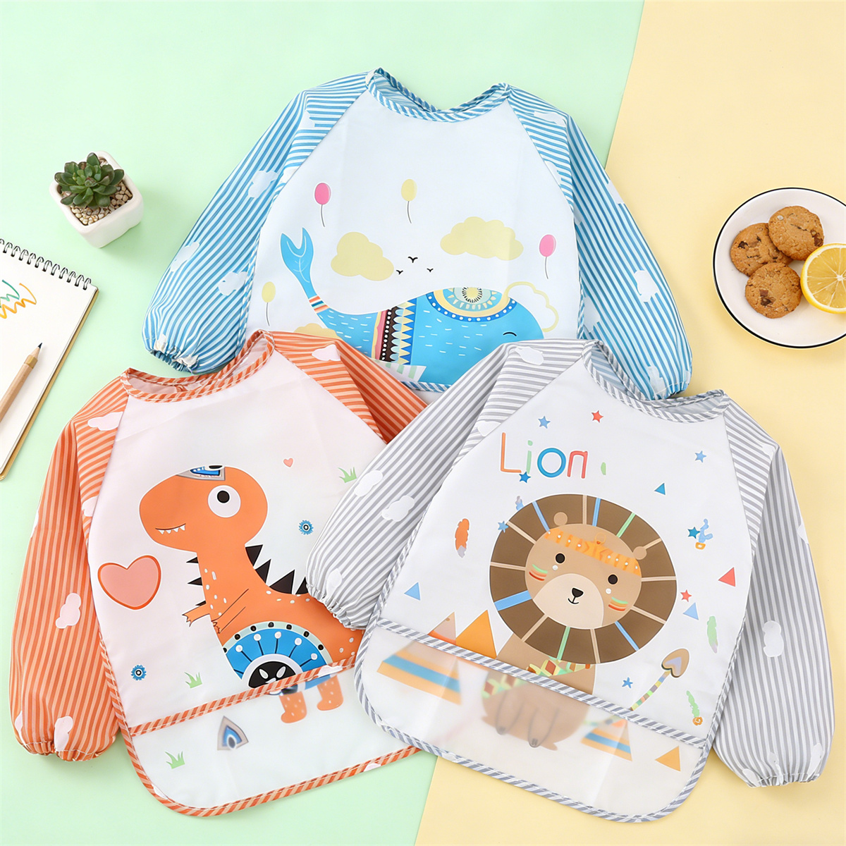 2pcs Waterproof Full Sleeve Ba - Baby Food Eat avaliação e preço