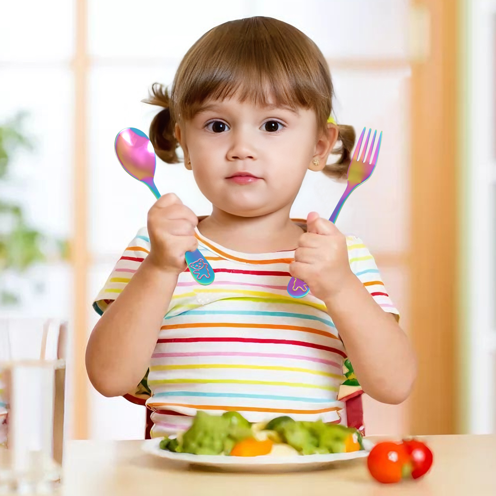 10Pcs Children's Forks and Spo - Self Feed Spoon avaliação e preço