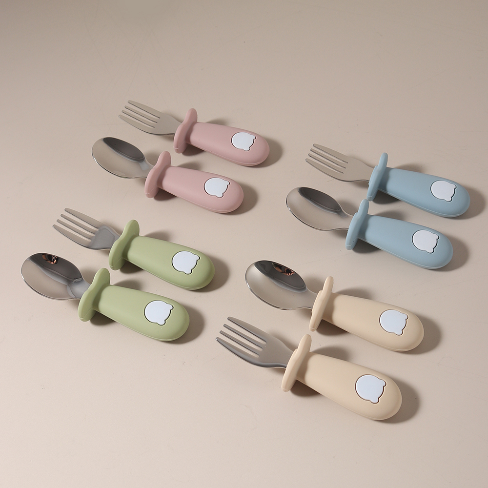 NEW Baby Silicone Spoon & Fork - Self Feed Spoon avaliação e preço
